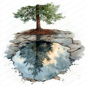 18 reflecterende plassen clipart | Illustratiecollectie lucht en bomen | Afdrukbare aquarel clipart | Hoge kwaliteit JPG's | Junkjournaal