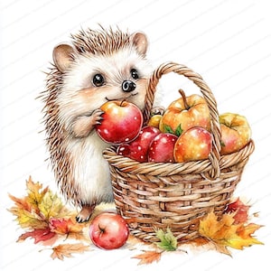 18 Clipart hérisson moissonneuse | Art mignon de jardin potager | Clipart aquarelle imprimable | JPG de haute qualité | Créations artisanales en papier | Journal indésirable