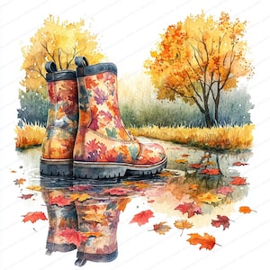 20 Rainy Day Boots Clipart | Cute Rubber Boots in Puddle | Printable Watercolor clipart | High Quality JPGs | Paper craft | Junk journal