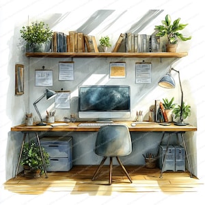 21 Büroarbeit Clipart-Set | Computer und Dokumentengrafik | Druckbare Aquarell Clipart | Hochwertige JPGs | Papiermodell | Zeitschrift