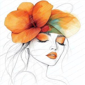 15 Clipart floral visage de femme | Abstrait coloré, dessin au trait délicat | Aquarelle imprimable | Fichiers JPG de haute qualité | Créations en papier et journal indésirable