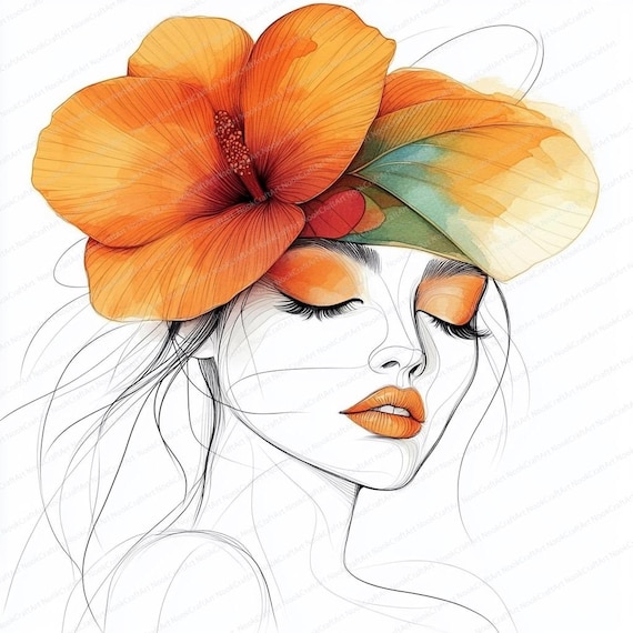 15 種類の花柄の女性の顔のクリップアート | カラフルな抽象的、繊細な