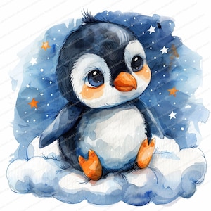 12 imágenes prediseñadas de pingüino bebé / imágenes prediseñadas de invierno / imágenes prediseñadas de acuarela imprimibles / archivos JPG de alta calidad / descarga digital / manualidades de papel / diario