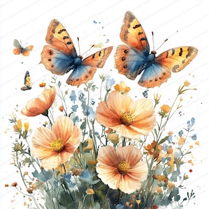 21 imágenes prediseñadas de prado de mariposas / Campo floral con mariposas / Imágenes prediseñadas de acuarela imprimibles / JPG de alta calidad / Manualidades de papel / Diario basura
