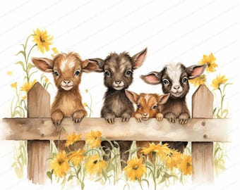 20 Cute Goats on Fence Clipart | Floral Goat Clipart | High Quality JPGs | Digital Download | Paper Craft | Farmhouse Decor
