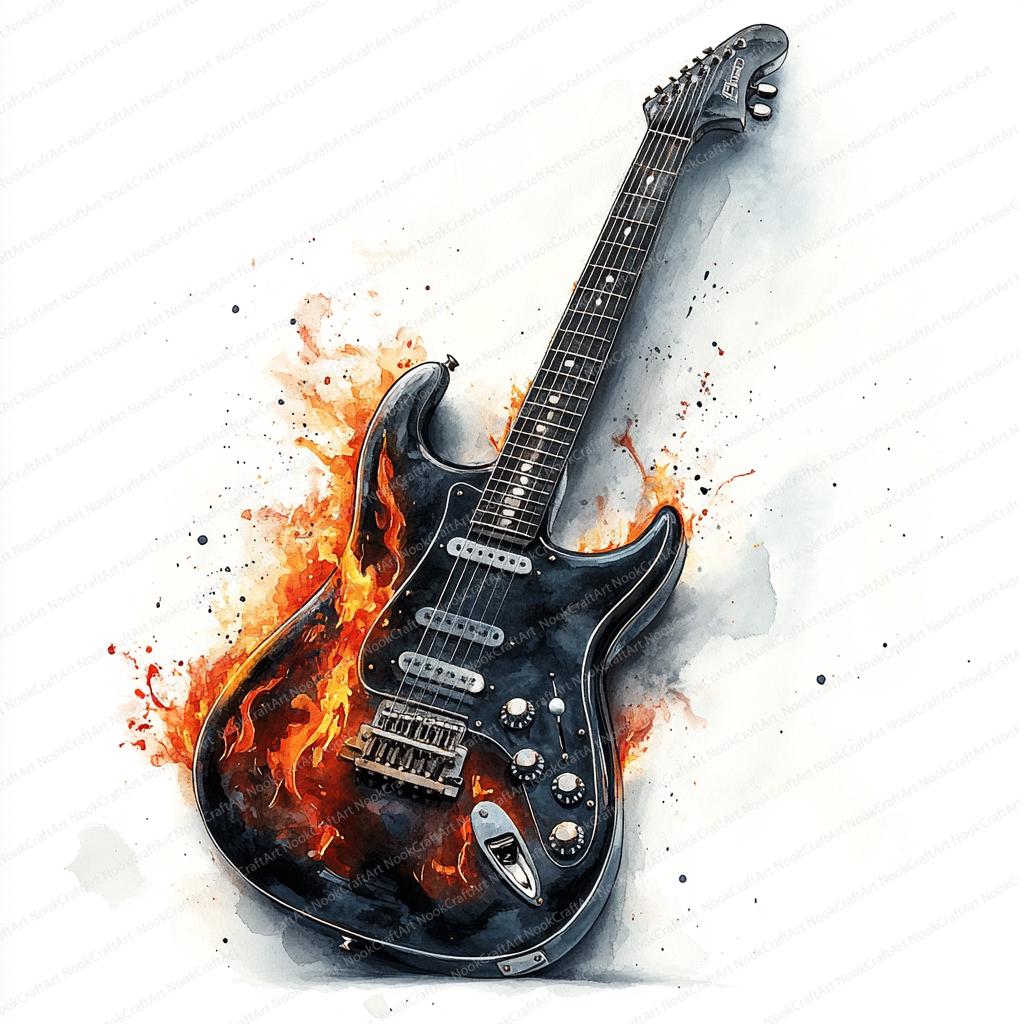 21 Fiery Rock Guitar Clipart | Flaming Guitar Art Design