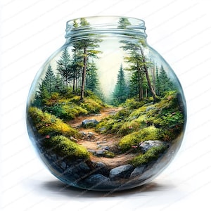 20 Clipart forêt de terrarium | Scène de la nature miniature enchanteresse | Clipart aquarelle imprimable | JPG de haute qualité | Créations artisanales en papier | revue
