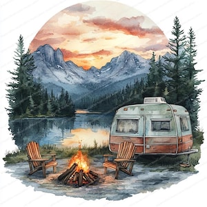 17 Camping Anhänger Clipart | Camping Ausflüge und Reise entkommen | Druckbare Aquarell Clipart | Hochwertige JPGs | Digitaler Download