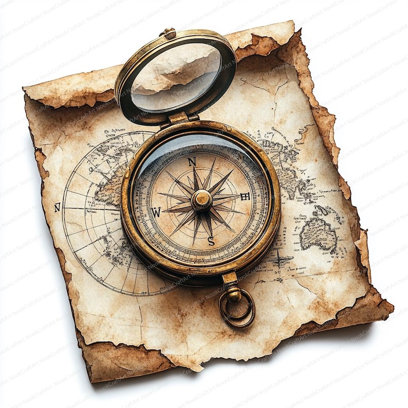 24 Vintage Compass Clipart | Antique Navigation Graphics | Printable ...