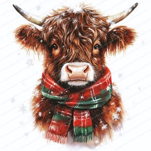 12 clipartkoeien | Clipart hooglandkoe kerstmis | Afdrukbare aquarel clipart | Hoge kwaliteit JPG's | Digitale download | Papiermodellen