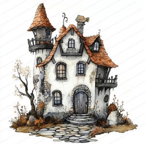 14 Whimsical House Clipart | Casa de fadas abstrata e caprichosa | Clipart de aquarela para impressão | JPGs de alta qualidade | Download digital