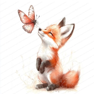 11 Fox and Butterfly Clipart | Adorable Baby Fox | Printable Watercolor clipart | High Quality JPGs | Digital download | Paper craft