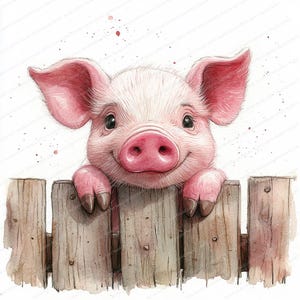 18 Ferkel spähende Clipart | Niedliche Bauernhof Tier Illustration | Druckbare Aquarell Clipart | Hochwertige JPGs | Papiermodell | Junk Journal