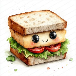 18 alegres imágenes prediseñadas de sándwiches / Colección de arte caprichoso de delicatessen / Imágenes prediseñadas de acuarela imprimibles / JPG de alta calidad / Manualidades de papel / Diario basura