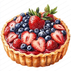 19 Clipart di crostate di frutta / Delizia di fragole e mirtilli / Clipart di acquerelli stampabili / JPG di alta qualità / Lavoretti di carta / Diario spazzatura