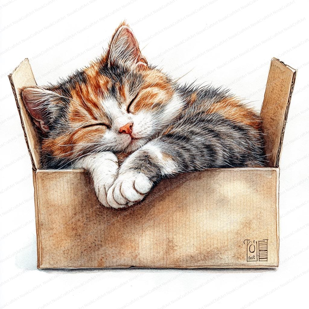 17 箱の中で眠る猫のクリップアート | 心地よい猫のお昼寝のイラスト