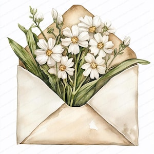 18 Clipart de muguet dans une enveloppe | Aquarelle florale romantique | Clipart imprimable | JPG de haute qualité | Créations en papier