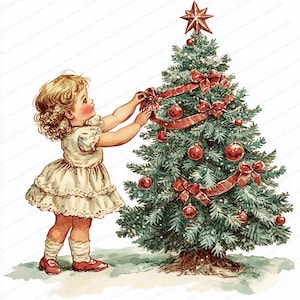 16 imágenes prediseñadas de tarjetas navideñas / Ilustración de niña victoriana / Imágenes prediseñadas de acuarela imprimibles / JPG de alta calidad / Descarga digital / Manualidades de papel