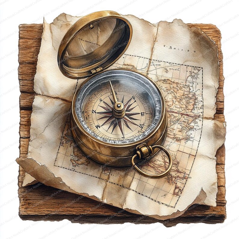 24 Vintage Compass Clipart | Antique Navigation Graphics | Printable ...