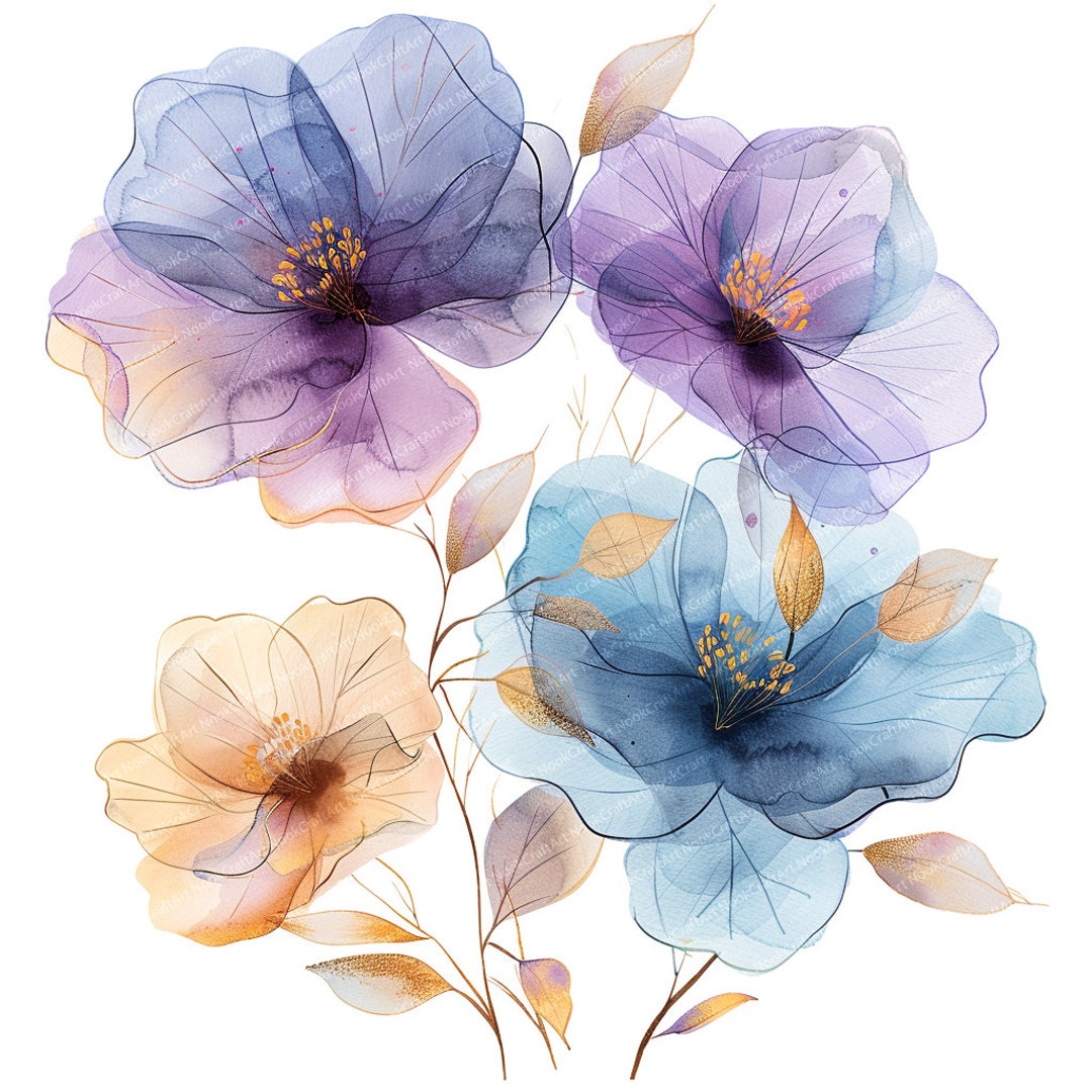 13 Abstract Flowers Clipart | Purple Flowers | Printable Watercolor ...