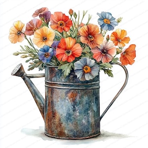 20 vintage gieter-clipart | Illustratie bloemstuk | Afdrukbare aquarel clipart | Hoge kwaliteit JPG's | Papierkunst | dagboek