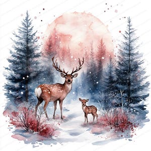 14 Weihnachten Hirsch Clipart | Festliche Weihnachtskartenkunst | Druckbare Aquarell Clipart | Hochwertige JPGs | Digitaler Download | Papierhandwerk