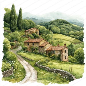 22 Clipart di giardini di cottage di campagna / Arte paesaggistica rustica di fattoria / Clipart di acquerelli stampabili / JPG di alta qualità / Carta artigianale
