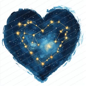16 Clipart di costellazioni di cuori / Design artistico di amore celeste / Clipart di acquerelli stampabili / JPG di alta qualità / Lavoretti di carta / Diario di spazzatura
