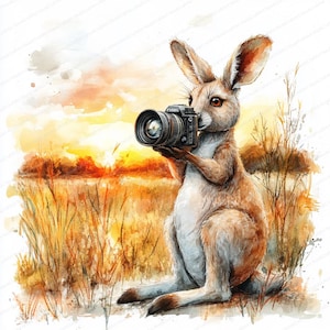 20 Känguru Fotograf Clipart | Natur Landschaft Illustrationen | Druckbare Aquarell Clipart | Hochwertige JPGs | Papiermodell | Zeitschrift