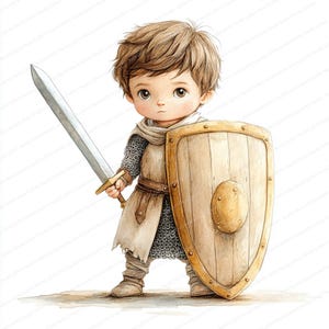 17 Ritter Abenteuer Clipart | Fantasievolles Kinderspiel | Druckbare Aquarell Clipart | Hochwertige JPGs | Papiermodell | Junk Journal