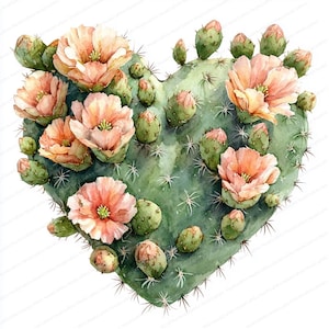 20 clipart de cactos em crescimento em forma de coração | Design de arte suculenta exclusivo | clipart de aquarela para impressão | JPGs de alta qualidade | artesanato em papel