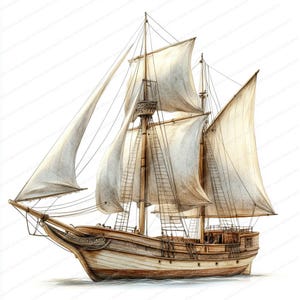 21 Clipart di navi a vela / Illustrazione nautica d'epoca / Clipart acquerello stampabile / JPG di alta qualità / Artigianato di carta / Diario di spazzatura
