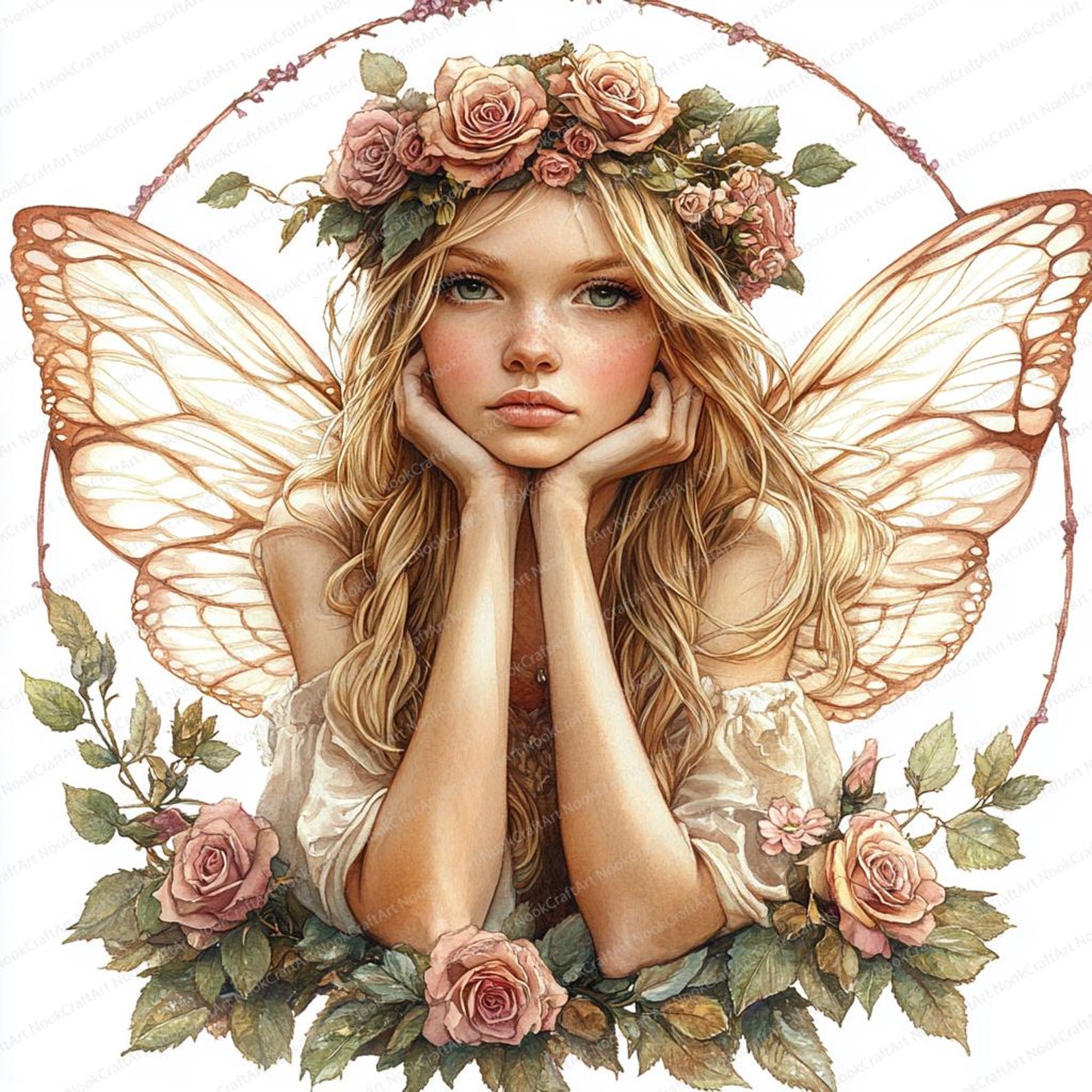 18 Fairy With Rose Crown Clipart | Enchanted Garden Illustration