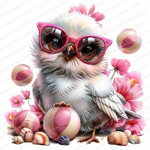 12 pájaros en vacaciones de verano / Pájaros divertidos / Clipart de acuarela imprimible / JPG de alta calidad / Descarga digital / Manualidades de papel