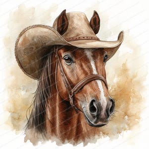 20 Pferd in Cowboy Hut Clipart | Wilder Westen Themed Illustration | Druckbare Aquarell Clipart | Hochwertige JPGs | Papiermodell | Zeitschrift