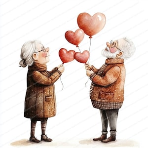 18 Clipart di coppia anziana / Illustrazione di amore senza tempo / Clipart acquerello stampabile / JPG di alta qualità / Lavoretti di carta / Diario spazzatura