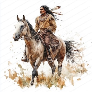 14 Native Indian On Horse Clipart | Bow Included | Printable Watercolor clipart | High Quality JPGs | Digital download | Paper craft