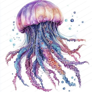 15 Jellyfish Clipart | Watercolor Jellyfish Designs | High-Quality JPG Files | Digital Download | Printables with Commercial License