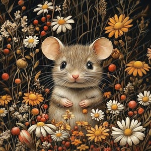 18 Clipart de souris dans un jardin fleuri | Lot d'art populaire | Fichiers JPG de haute qualité | Téléchargement numérique | Fabrication de cartes | Scrapbooking | Créations en papier