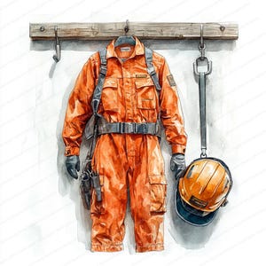 19 veiligheidsclips voor werkkleding | Grafische overalls en helmen | Afdrukbare aquarel clipart | Hoge kwaliteit JPG's | Papierkunst | Junkjournaal