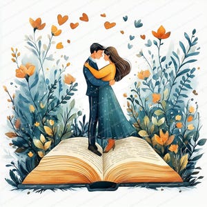 18 ラブ小説の本のクリップアート | 心温まるストーリーデザイン | 印刷可能な水彩画のクリップアート | 高品質の JPG | ペーパークラフト | ジャンクジャーナル