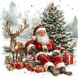 18 Clipart Renne de Noël et Père Noël | Illustration festive des fêtes | Clipart aquarelle imprimable | JPG de haute qualité | Revue