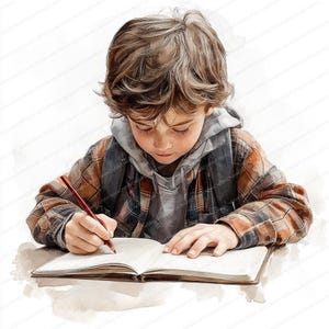 15 Clipart di scrittura per bambini di scuola / Raccolta di illustrazioni di scarabocchi su quaderno / Clipart di acquerelli stampabili / JPG di alta qualità / Lavoretti di carta