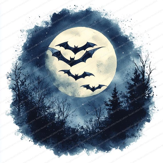 月の下のコウモリのクリップアート19点 | 魅惑の夜のイラスト | 印刷