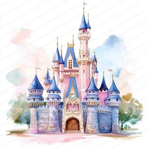 16 blauwe prinses kasteel clipart | Sprookjeskasteel | Afdrukbare aquarel clipart | Hoge kwaliteit JPG's | Digitale download | Papiermodellen