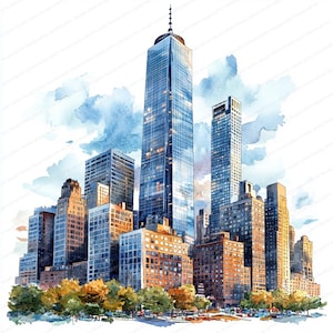 20 cliparts gratte-ciel | ligne d'horizon emblématique de New York | Clipart aquarelle imprimable | JPG de haute qualité | Créations artisanales en papier | Journal indésirable