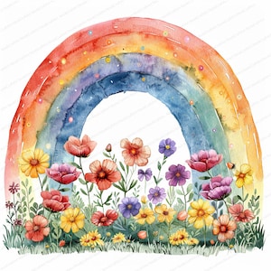 12 Various Rainbow Clipart | Nursery Rainbow in Flowers | Printable Watercolor clipart | High Quality JPGs | Digital download | Paper craft