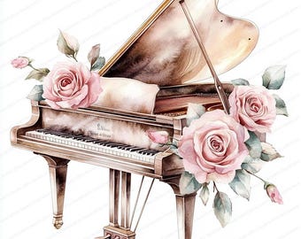 14 種類の花柄グランドピアノのイラスト | ピアノのクリップアート 