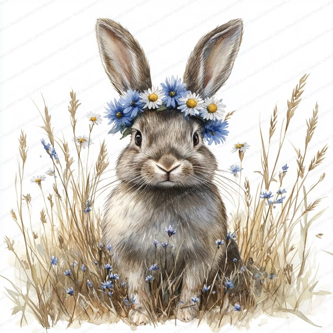 24 Floral Bunny Clipart | Rabbit With Flower Crown Design | Printable ...