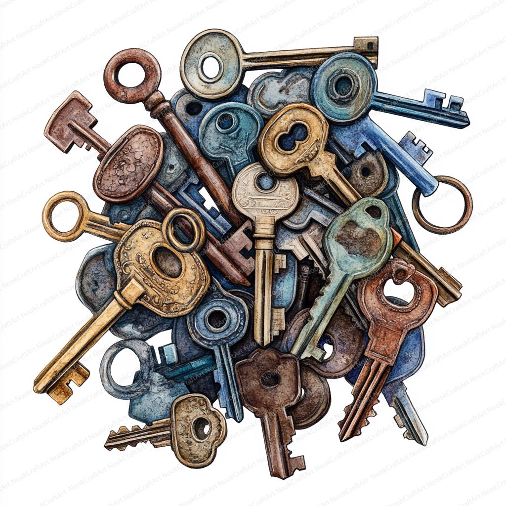 24 Key Stack Clipart | Layered Keys Illustration | Printable Watercolor ...